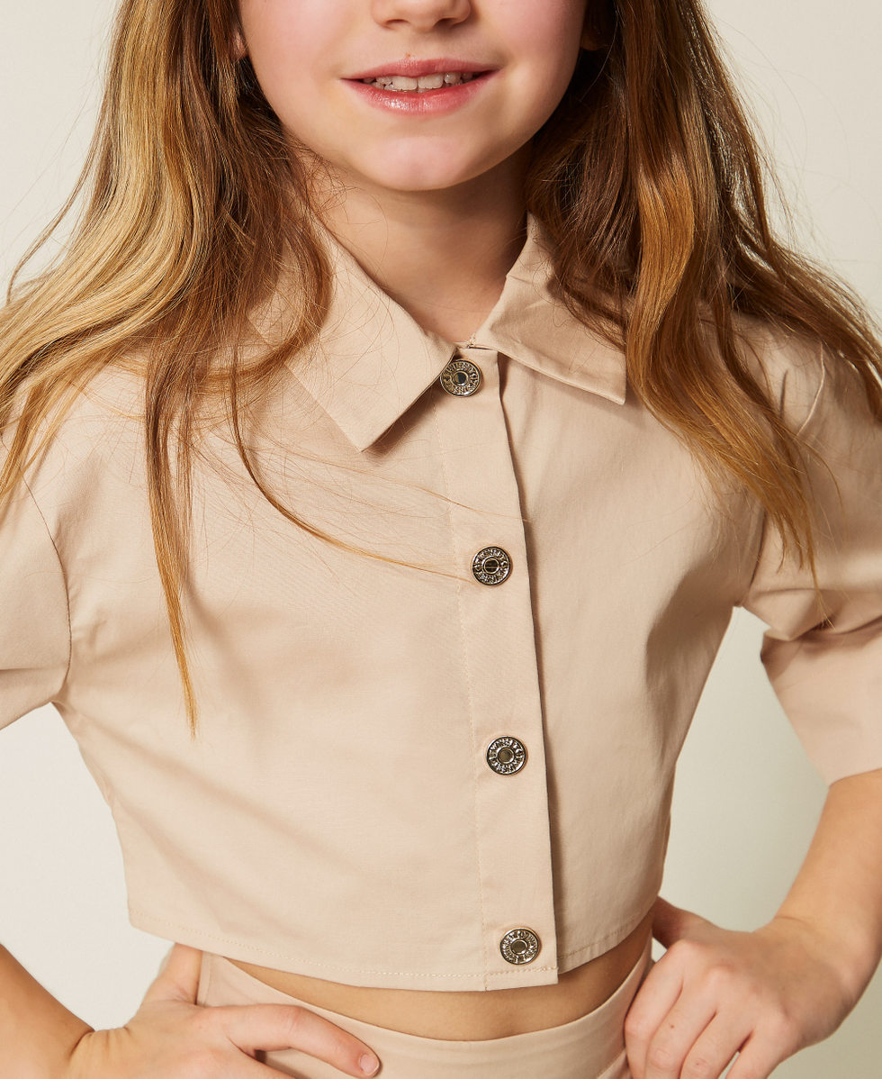 Poplin cropped shirt and shorts Safari Beige Girl 261GJ2014_13191_04