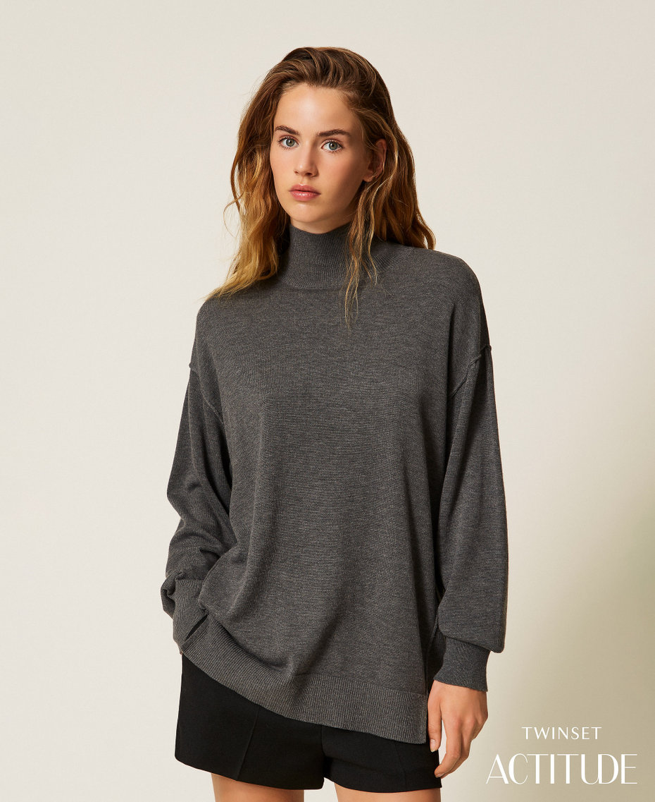 Oversized turtleneck jumper Medium Gray Mélange Woman 252AP3053_0082M_PA