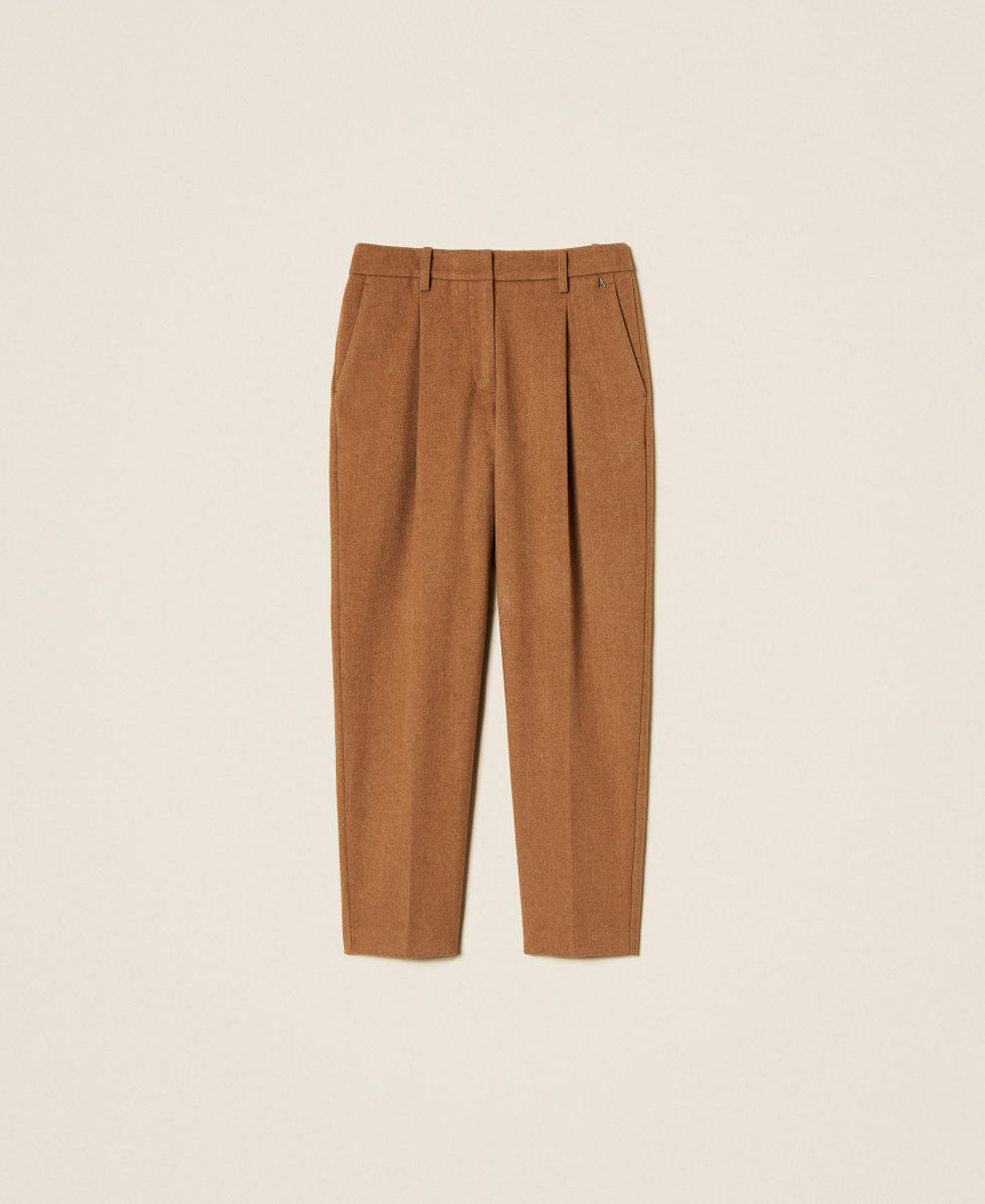 Wool blend trousers with chevron pattern Toffee Herringbone Woman 262AT2261_14041_S0