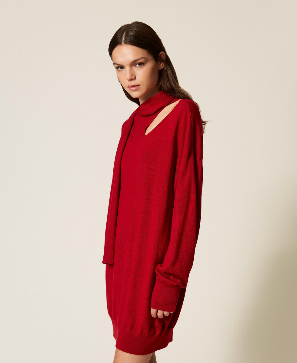 Abito corto in misto lana con cut-out Rosso Ciliegia Donna 252AT3100_00034_02