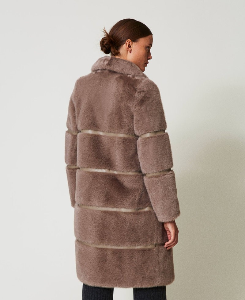 Faux fur coat with inlays Dark Taupe Woman 242TT2020_12003_04