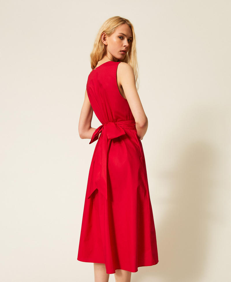 Midikleid aus Popeline mit Logo-G&uuml;rtel "Lipstick Red" Rot Frau 261TT2161_03725_03