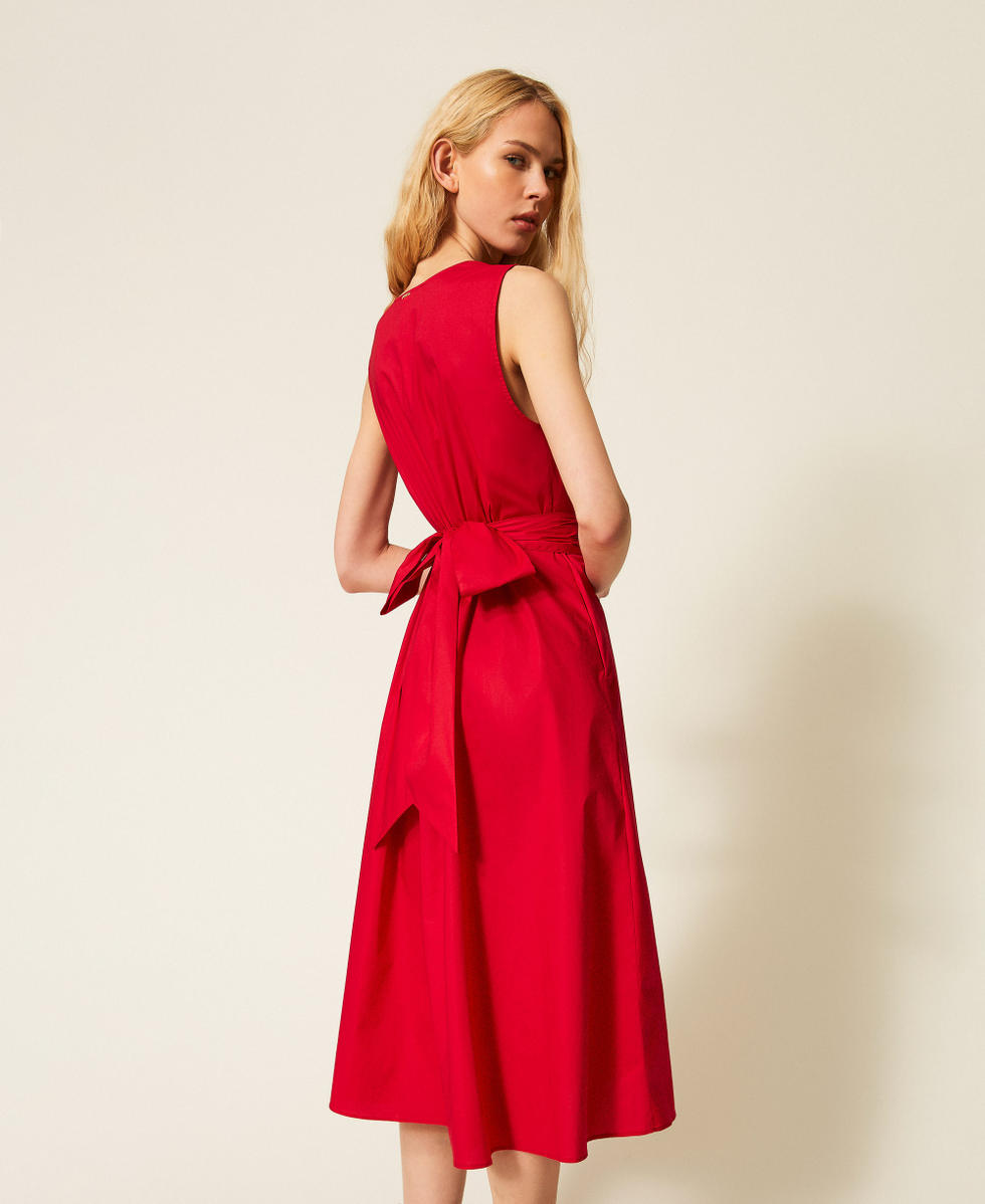 Midi poplin dress with logo belt "Lipstick Red" Woman 261TT2161_03725_03