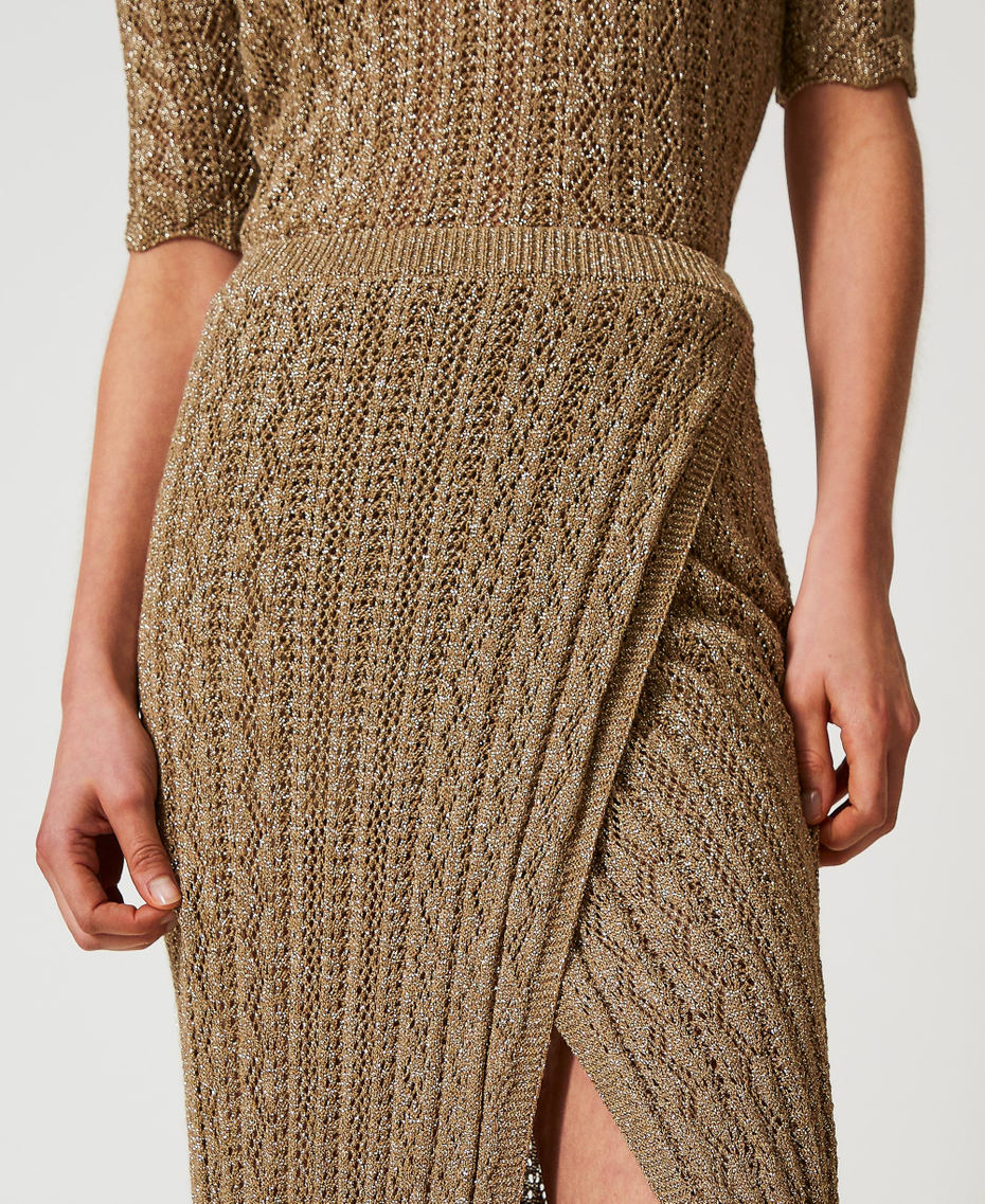 Long skirt in a lurex knit Golden Green Lurex Woman 251TT3192_12454_04