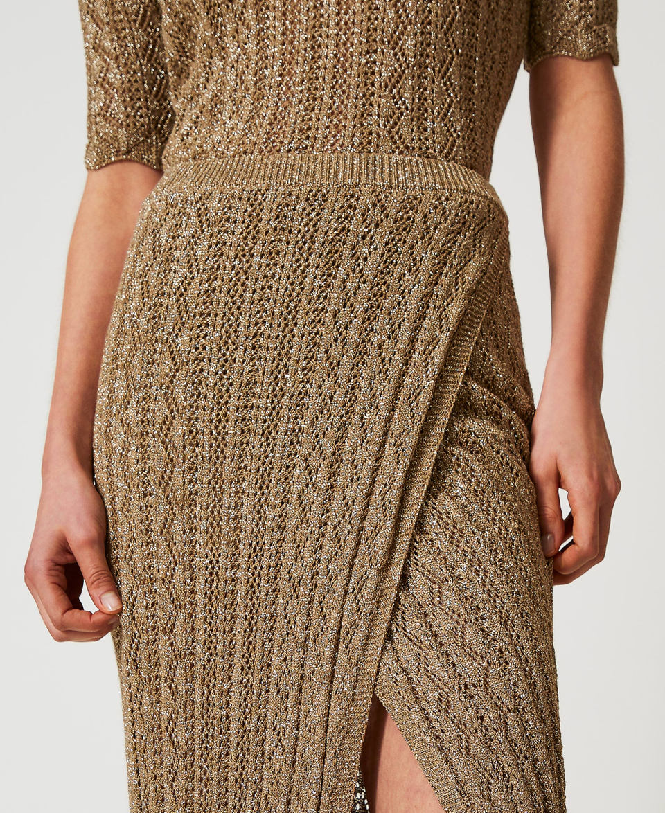Long skirt in a lurex knit Golden Green Lurex Woman 251TT3192_12454_04