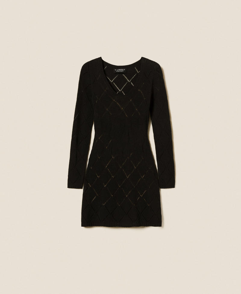 Kurzes Kleid aus Treeblend-Garn mit Rauten Schwarz Frau 252TP3471_00006_S0