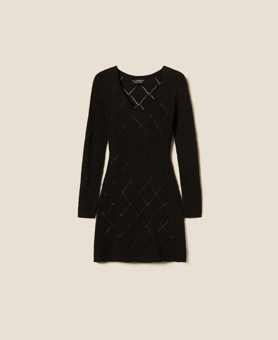 Kurzes Kleid aus Treeblend-Garn mit Rauten Schwarz Frau 252TP3471_00006_S0