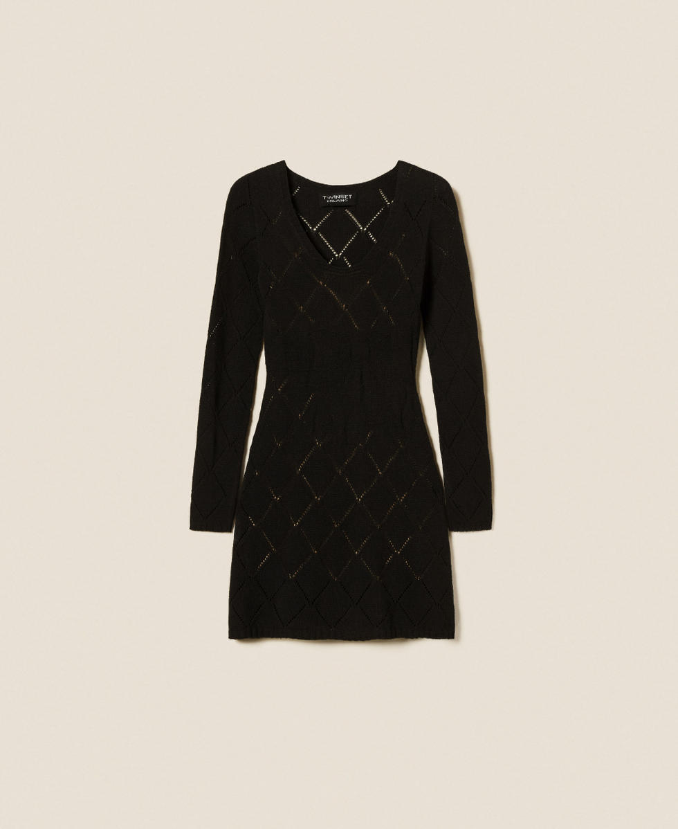 Robe courte en fil Treeblend avec losanges Noir Femme 252TP3471_00006_S0