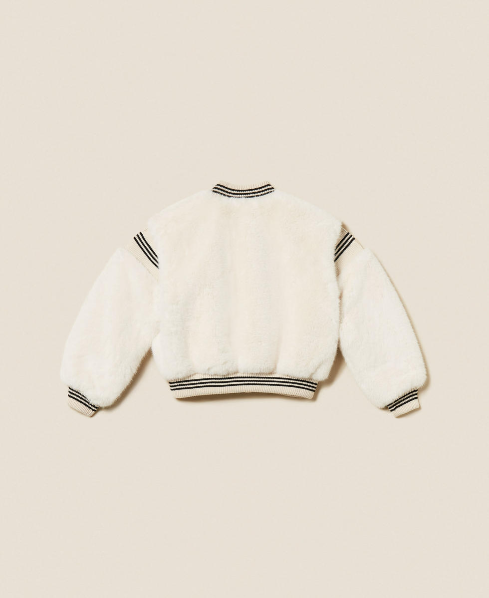 Faux fur bomber jacket with striped trims Milk Girl 252GJ2170_12577_S1