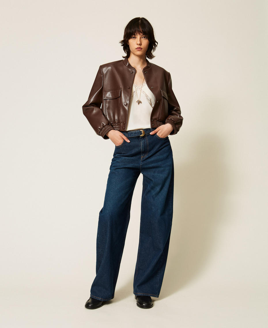 Jean barrel avec ceinture Denim Fonc&eacute; Femme 262TP2540_01313_01
