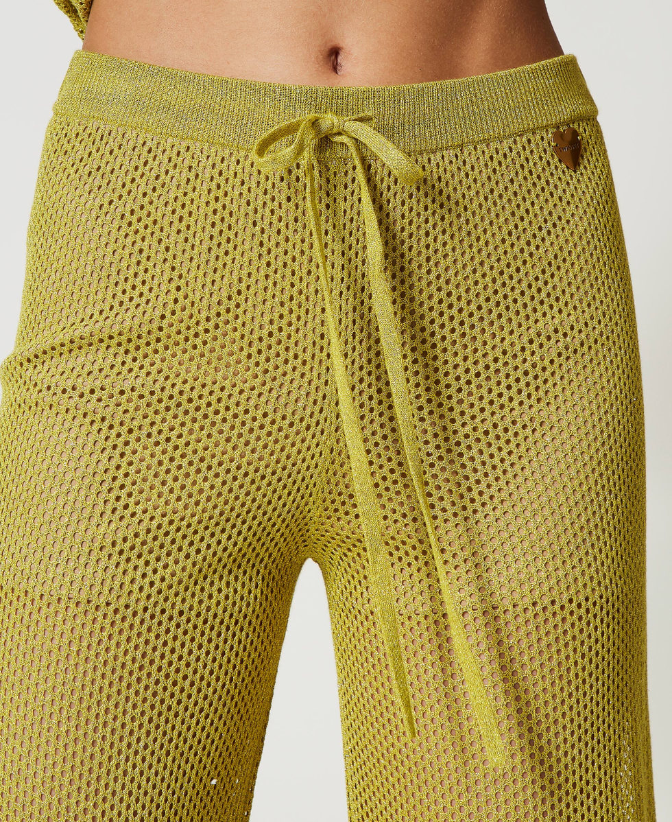 Wide leg open knit trousers Yellow Plum Woman 251LB3QCC_12124_04