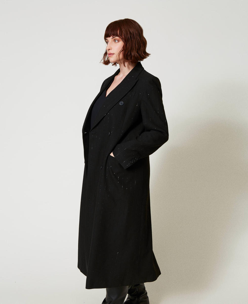 Manteau en drap avec sequins Noir Femme 242TT2164_00006_02