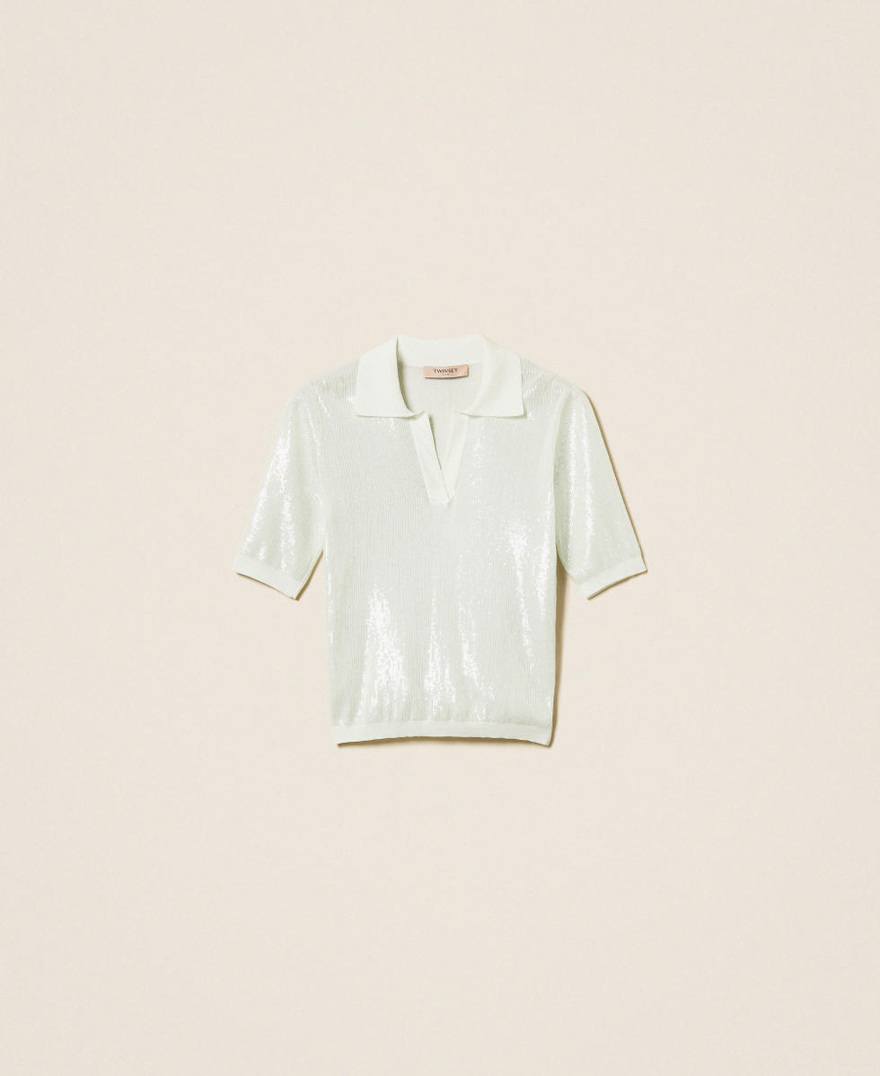 Polo shirt top with sequins