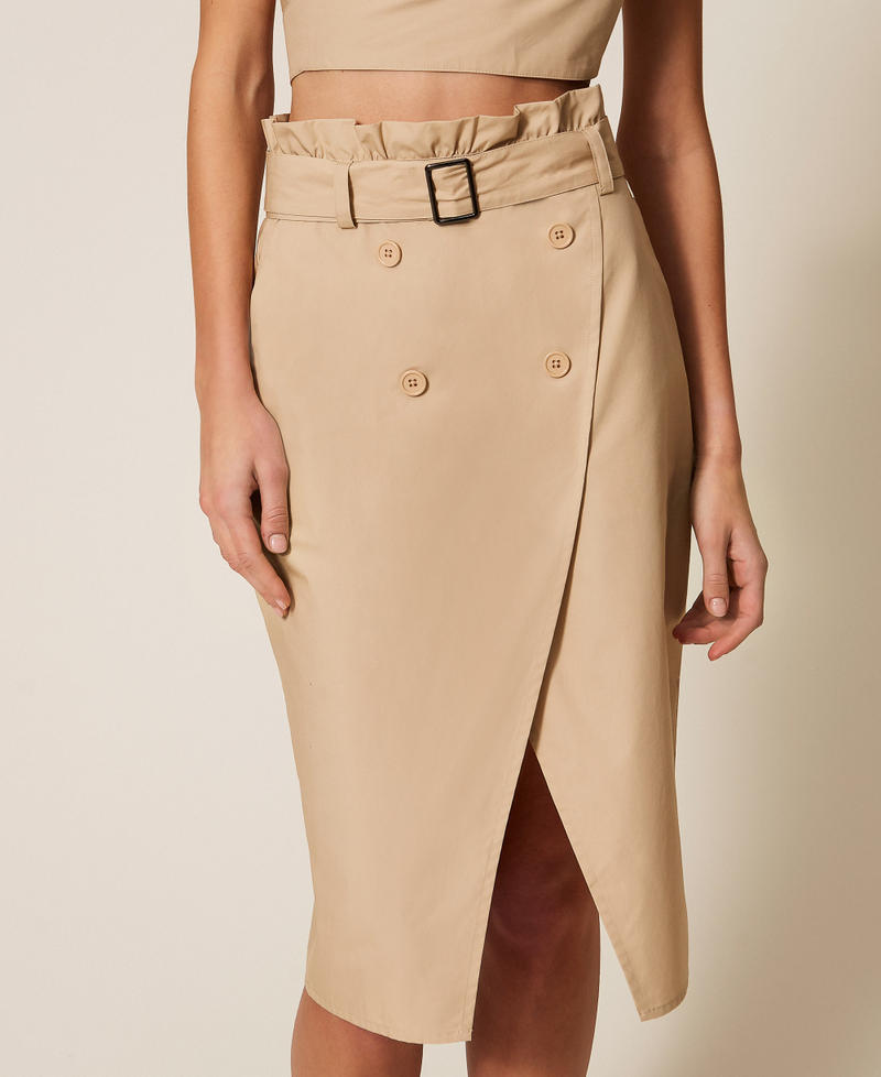 Recycled poplin midi skirt Safari Beige Woman 261AP208B_13191_04