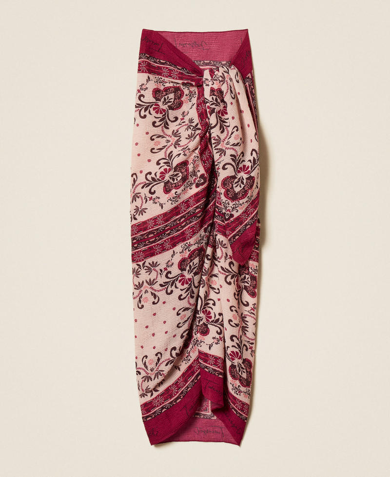 Embossed sarong with print Fuchsia Foulard Print Woman 261LB4ADD_13224_S0