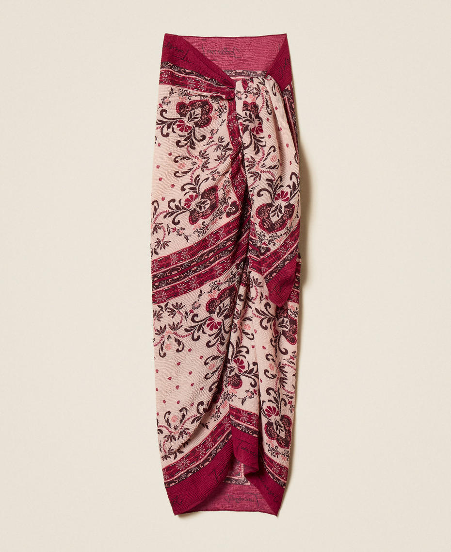 Embossed sarong with print Fuchsia Foulard Print Woman 261LB4ADD_13224_S0