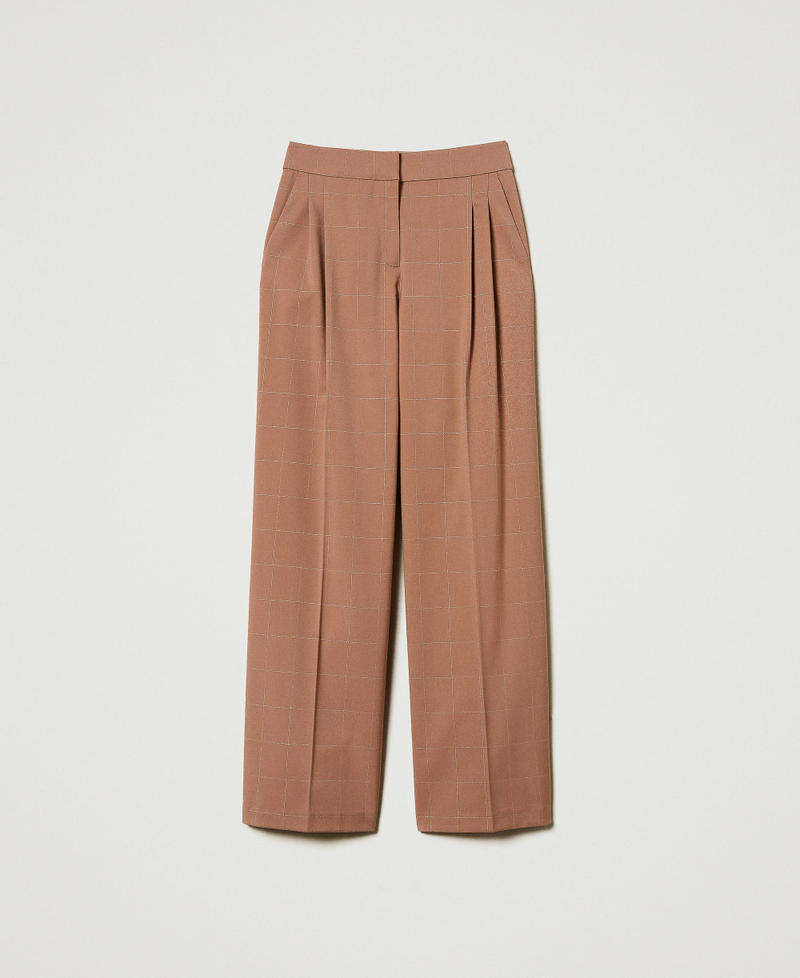 Palazzo trousers with lurex check pattern Beaver Brown Woman 242AT2165_11960_0S