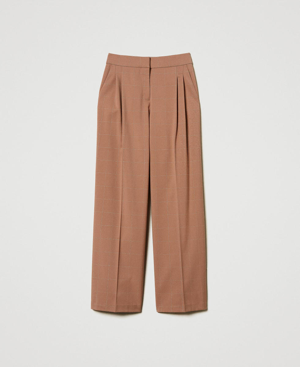 Palazzo trousers with lurex check pattern Beaver Brown Woman 242AT2165_11960_S0