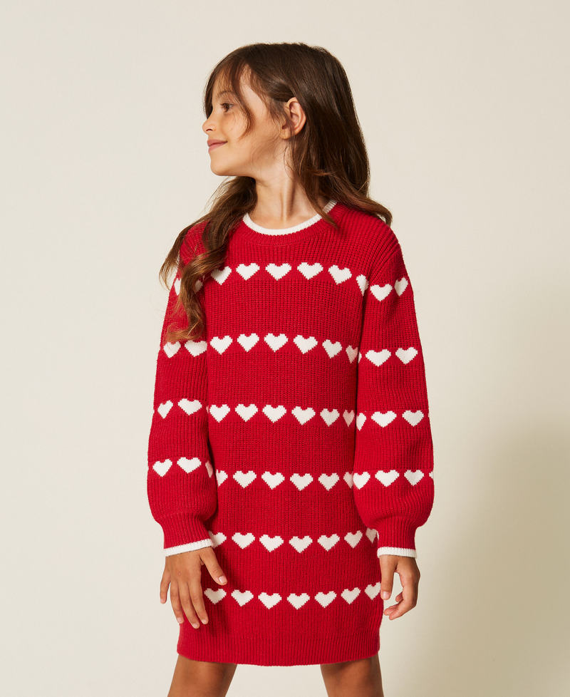 Kurzes Babykleid mit Jacquardherzen "Magentarot" / "Schneewei&szlig;" M&auml;dchen 262GB3031_13793_01