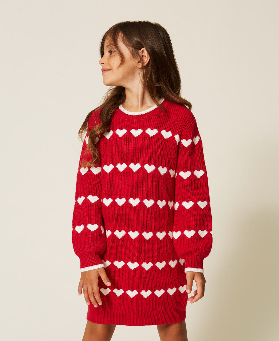 Kurzes Babykleid mit Jacquardherzen "Magentarot" / "Schneewei&szlig;" M&auml;dchen 262GB3031_13793_01