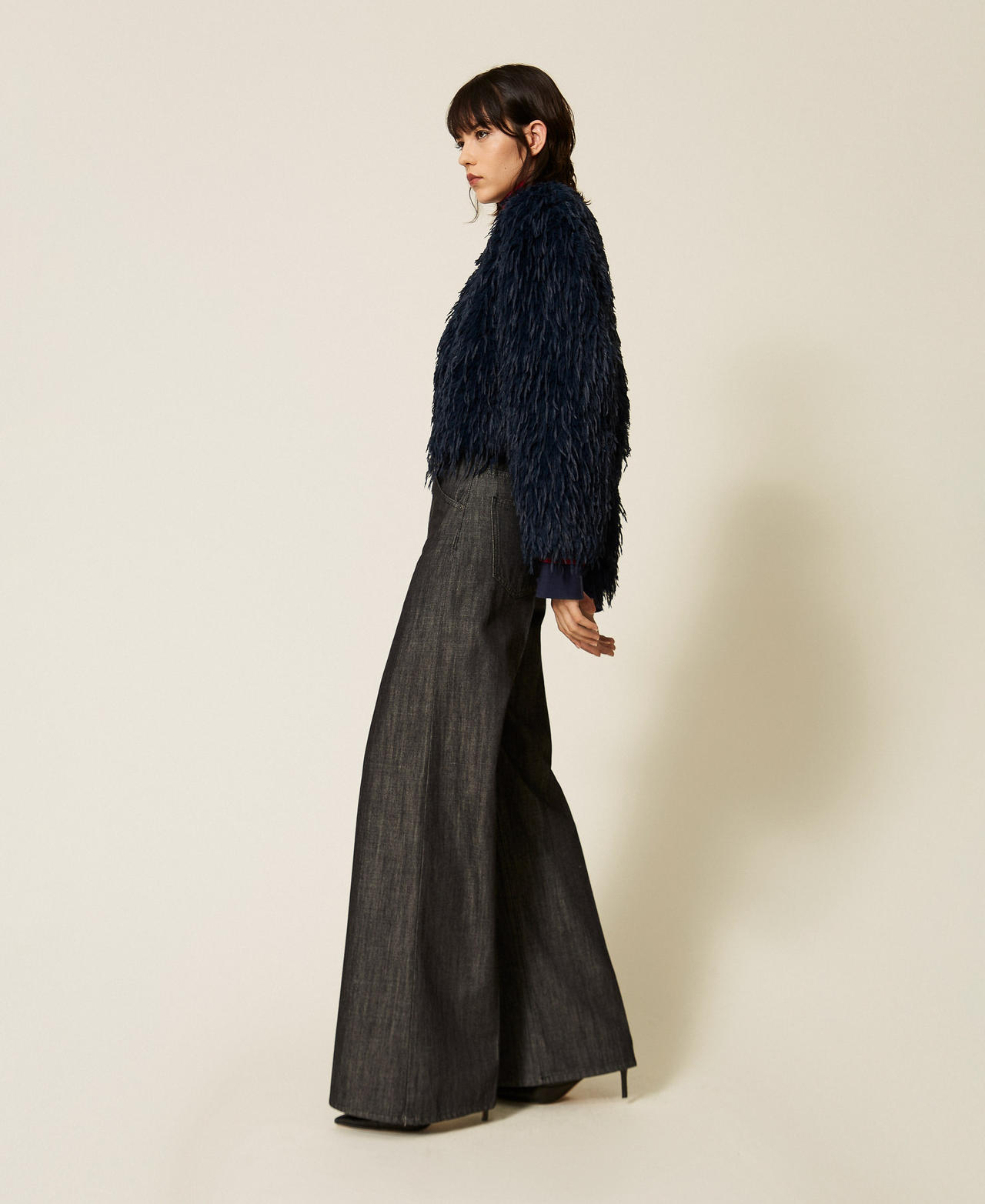 Wide leg jeans with belt Black Denim Woman 262AP2062_01103_02