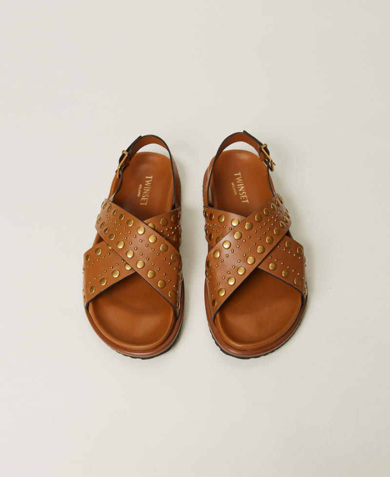 Leather sandals with studs Leather Brown Woman 251TGT070_00057_04