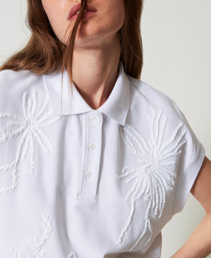 Pique polo T-shirt with embroidery "Papers" White Woman 251AP2180_00840_03