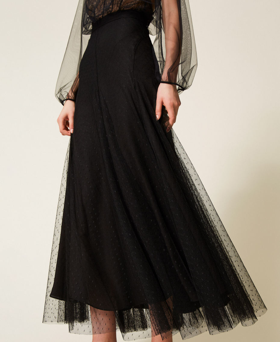 Long plumetis tulle skirt Black Woman 252TP2652_00006_04