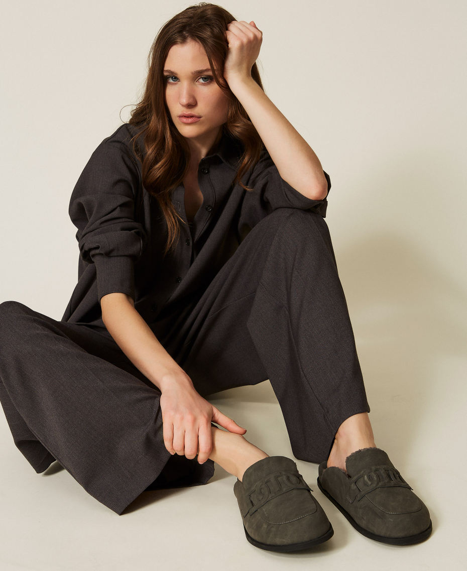 Mules with logo Medium Melange Grey Woman 252TCP210_12609_T0