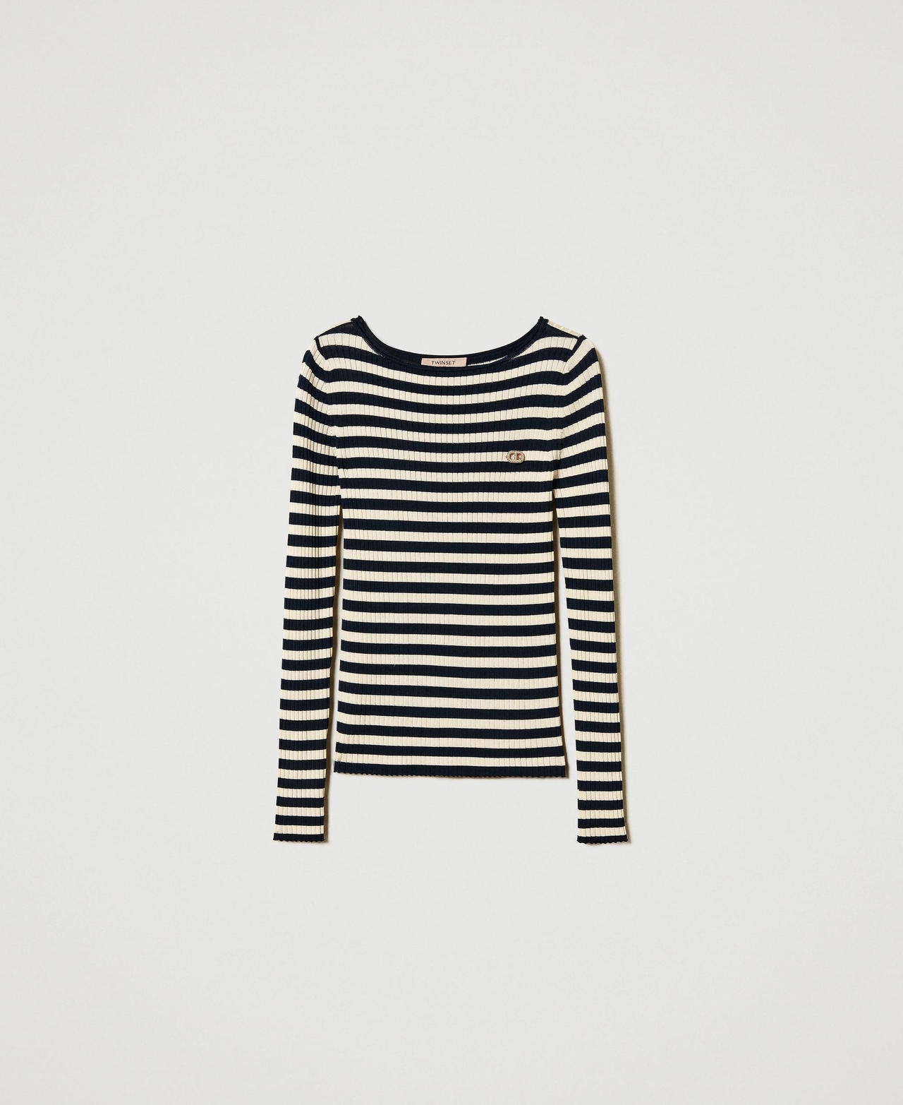Maglia a righe con maniche lunghe Riga Neve / Blue Night Donna 251TP3471_12342_0S