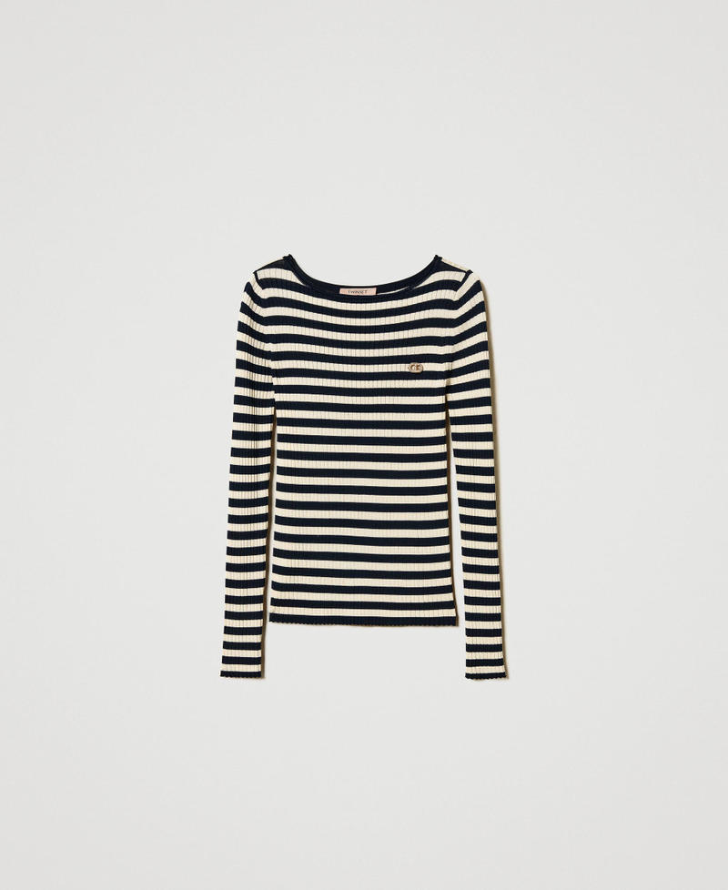 Maglia a righe con maniche lunghe Riga Neve / Blue Night Donna 251TP3471_12342_0S