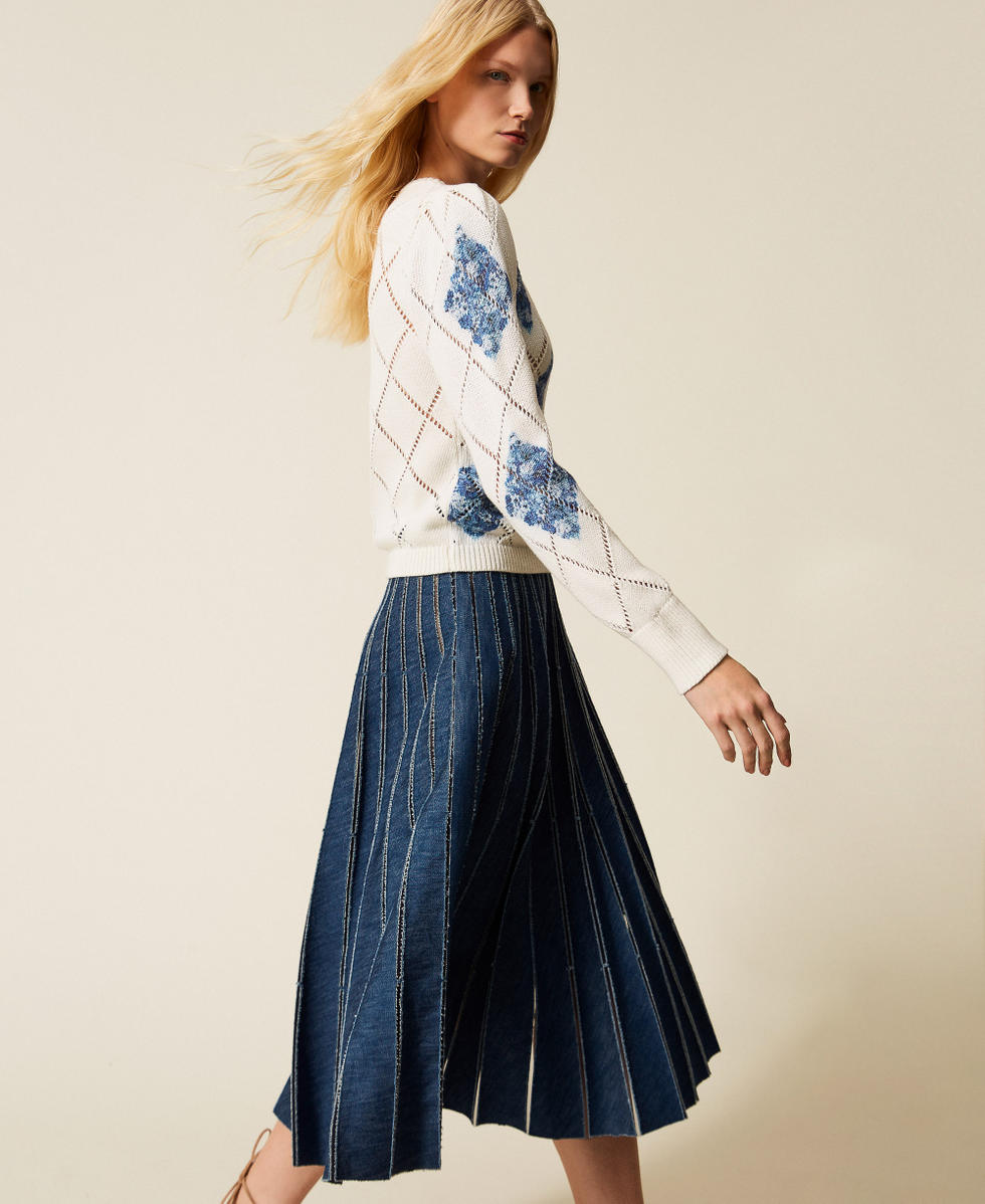 Diamond pattern jumper with floral print Blue Topaz Diamond Floral Print Woman 261TP3450_13454_02