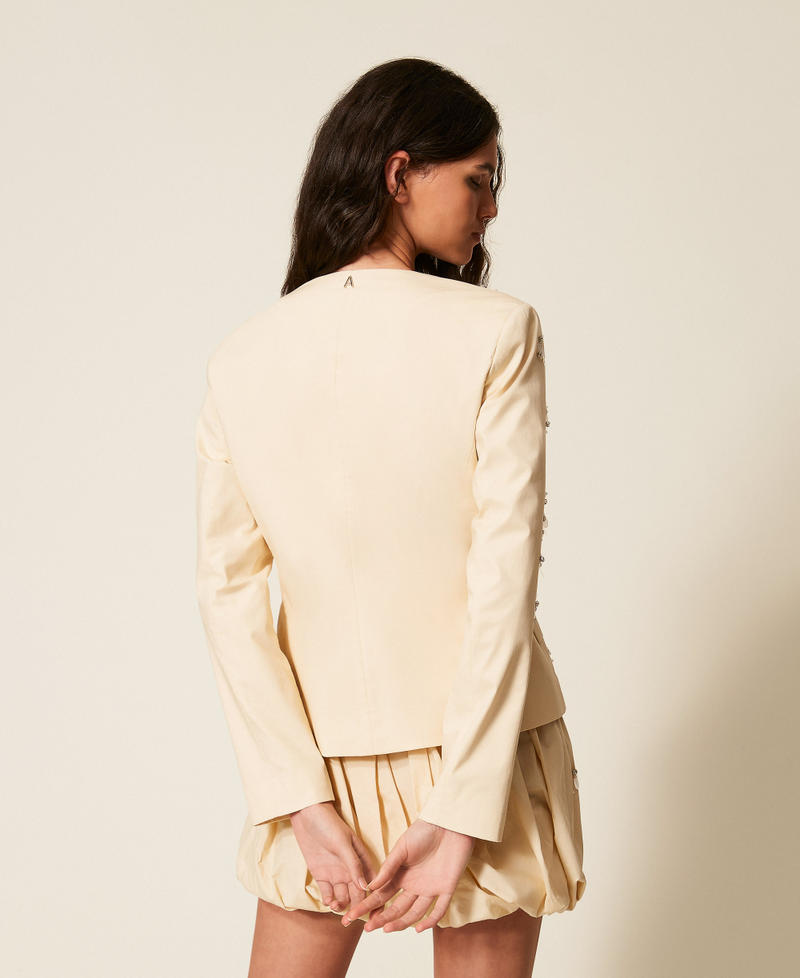 Poplin blazer with embroidery Cashew Beige Woman 261AT2010_13362_02