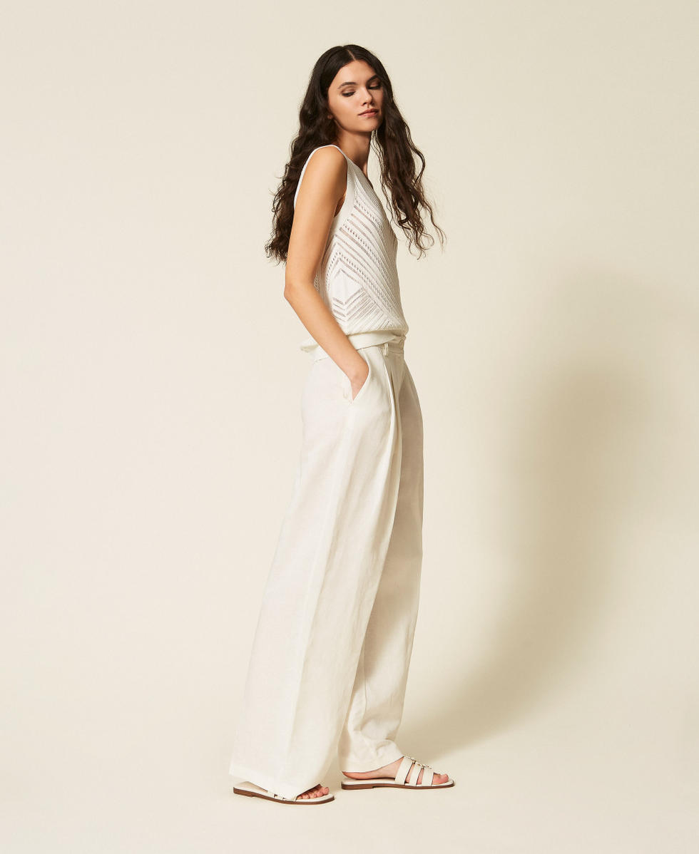 Pantalones palazzo de mezcla de lino Milk Mujer 261AP2324_12577_02