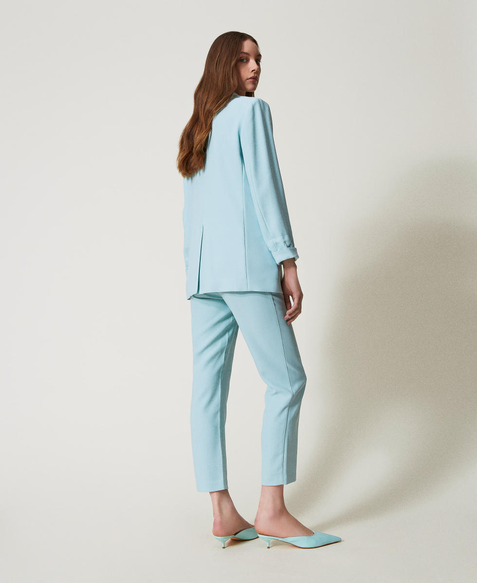 Zigarettenhose aus Krepp-Pikee "Canal Blue"-Azur Frau 251AP2338_12134_03