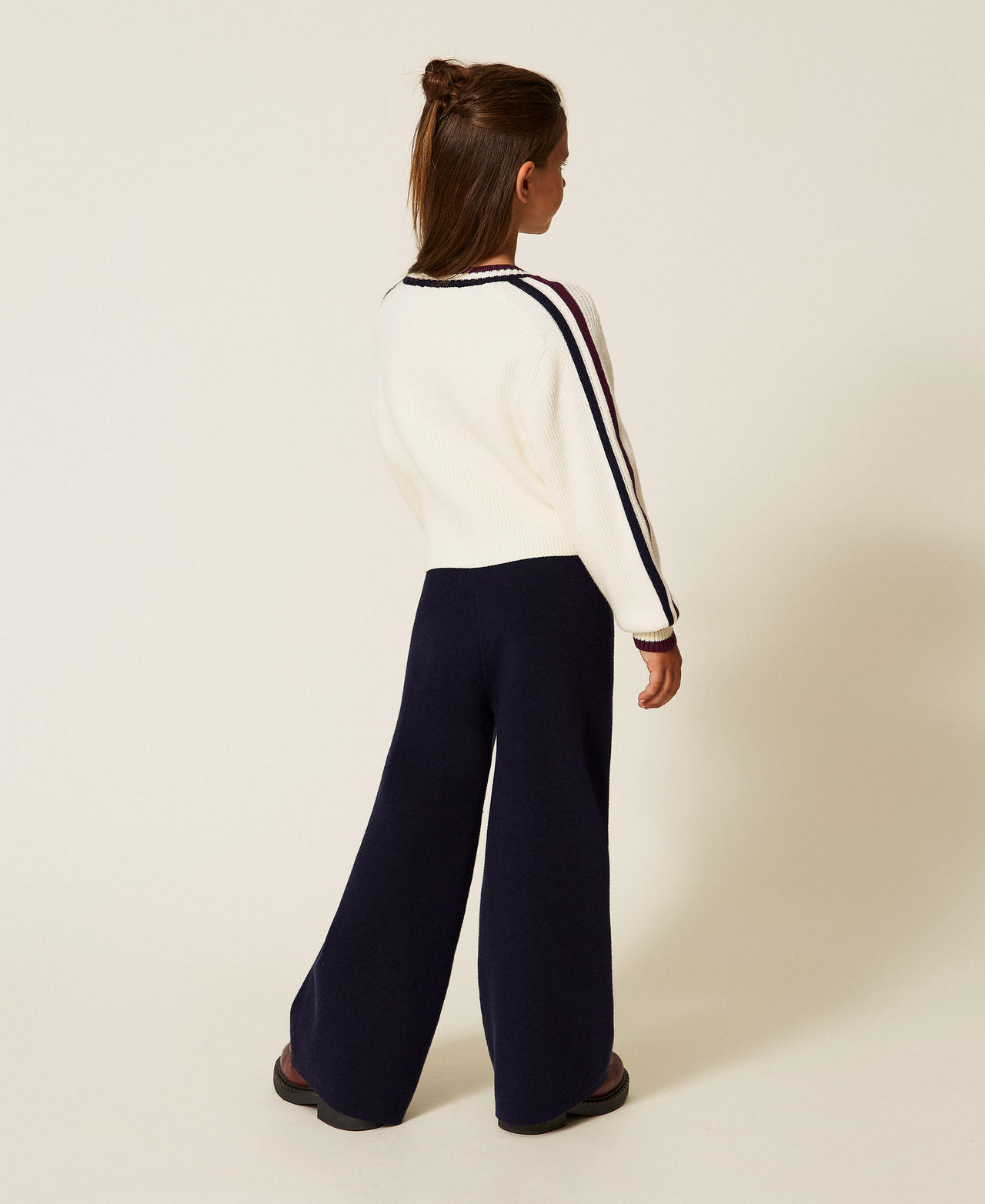 Strickhose mit zweifarbigen Streifen Klassisches Blau Mädchen 252GJ3031_11956_03