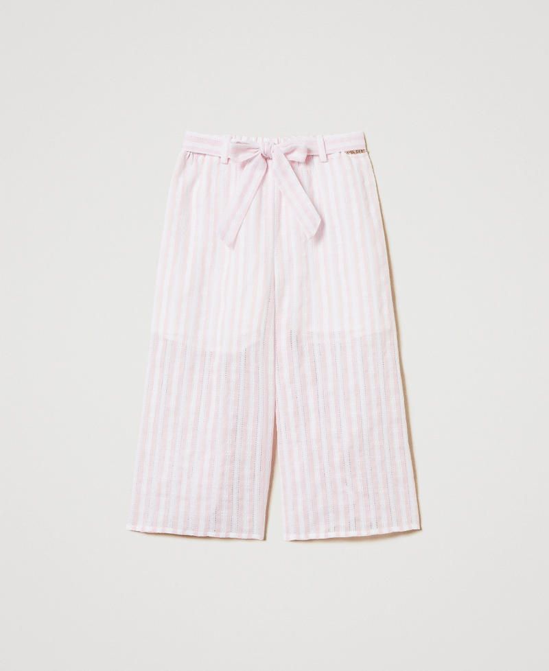 Jacquard muslin cropped trousers Sweet Rose/Ice Stripes Girl 251GJ2473_12207_01