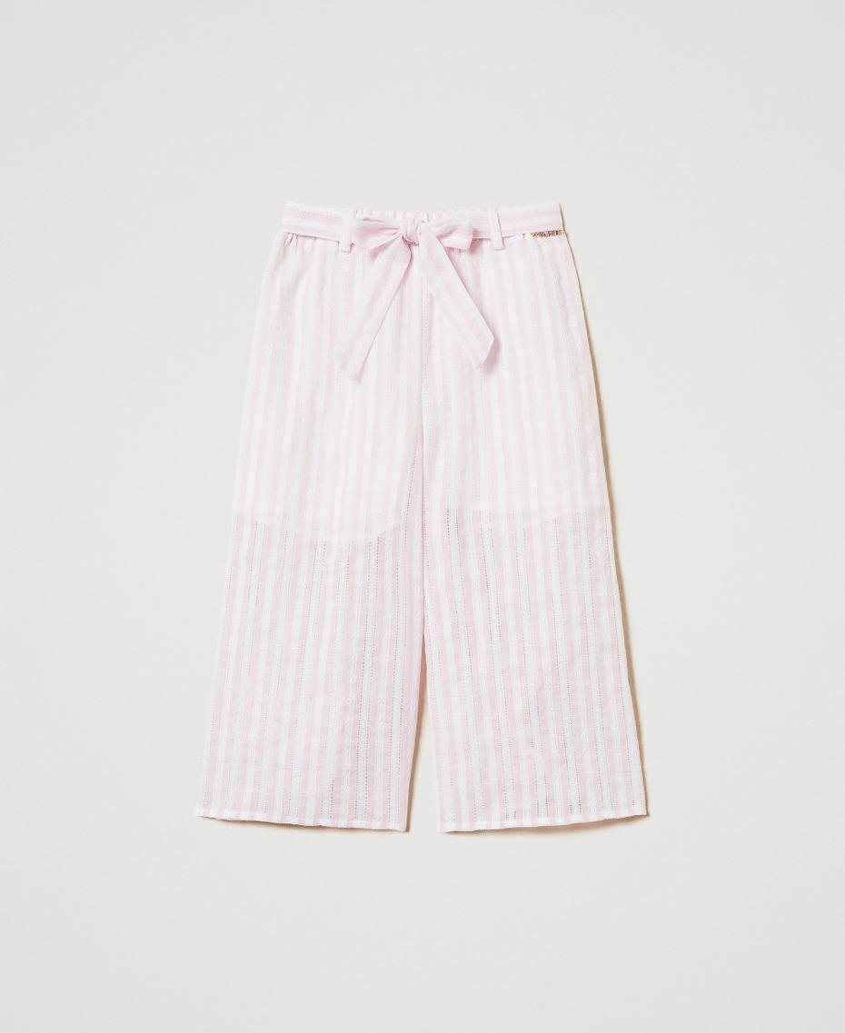Jacquard muslin cropped trousers Sweet Rose/Ice Stripes Girl 251GJ2473_12207_01