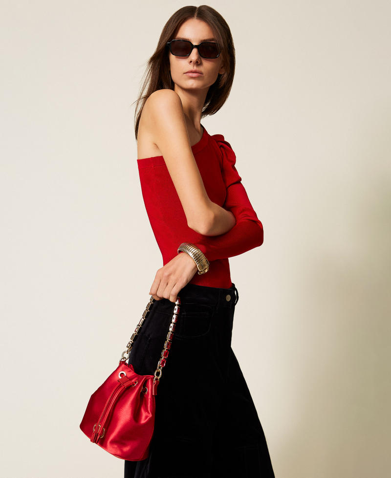 Satin bucket bag with rhinestones Venetian Red Woman 252TB7220_00740_T0