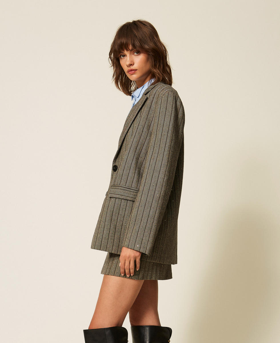Giacca blazer gessata con paillettes Avorio / Nero Riga Marrone "Nut" Donna 262TF2020_14064_03