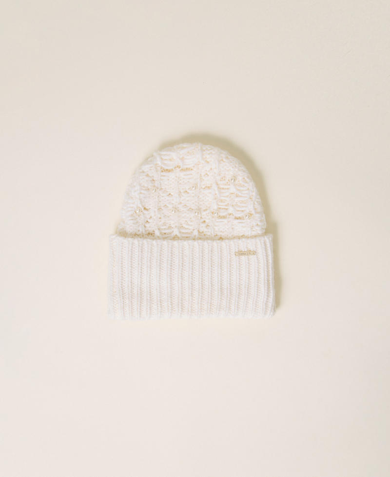 Knit beanie with pearls Mother Of Pearl Woman 262LI4BTT_00059_01