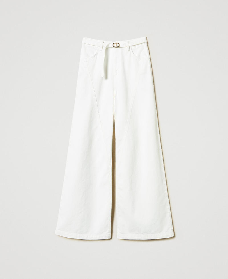 Pantaloni wide leg in white bull Bianco Neve Donna 251TP2591_00282_S0