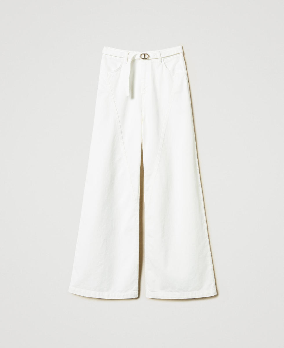 Wide leg white bull denim trousers