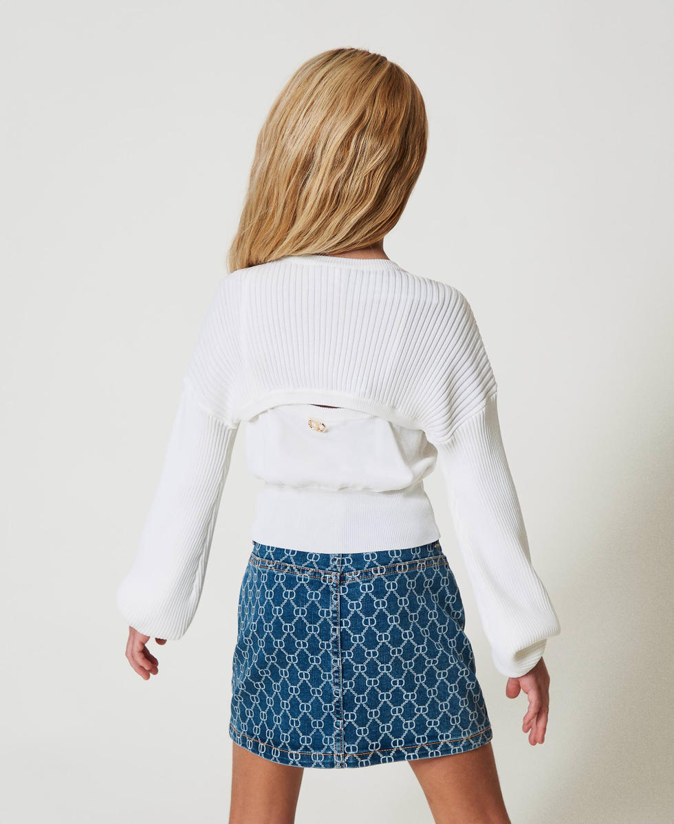 Knit top and shrug with clasp Girl, White | TWINSET Milano