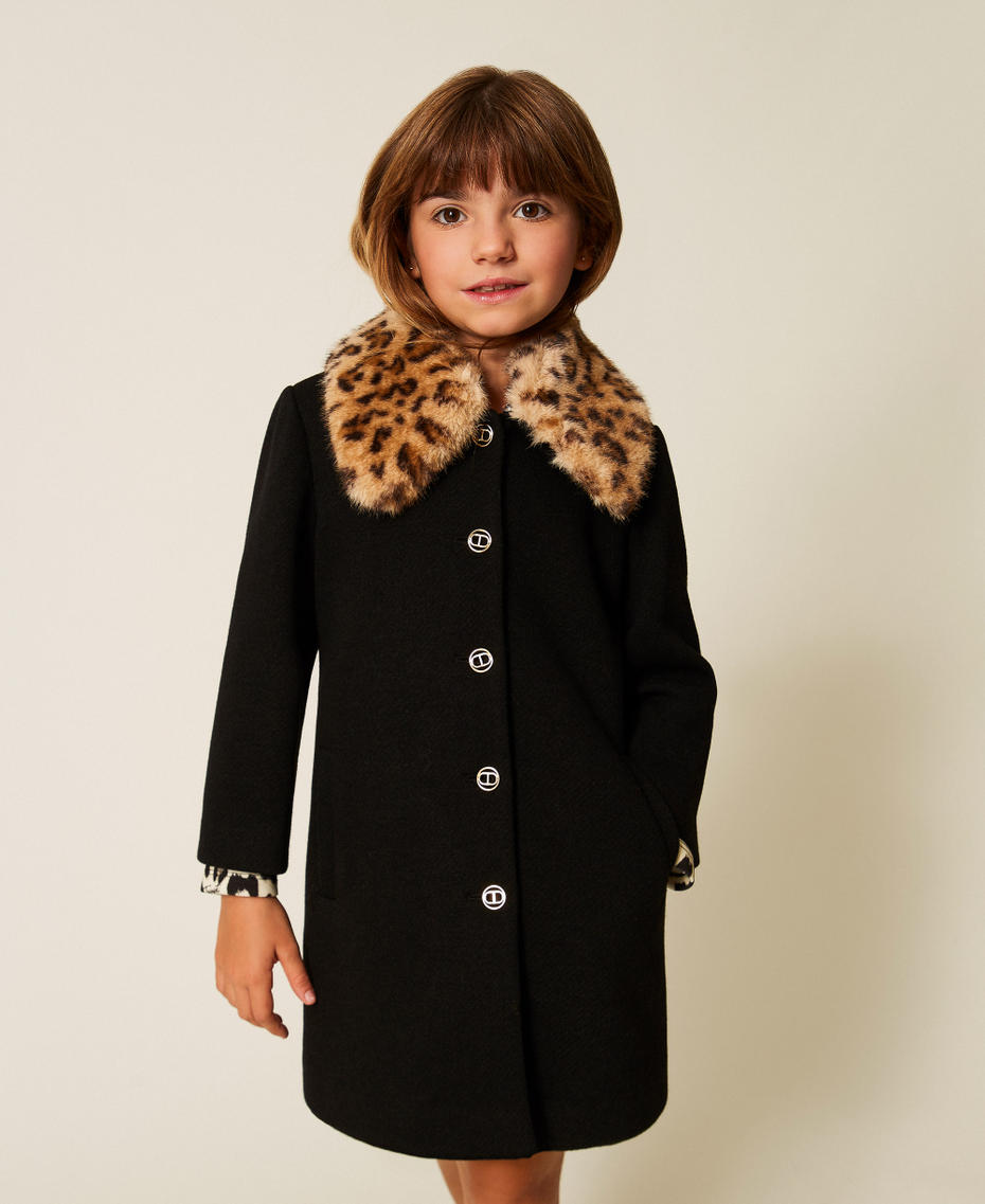 Manteau pour file en drap avec col animalier Noir Fille 252GB2051_00006_04