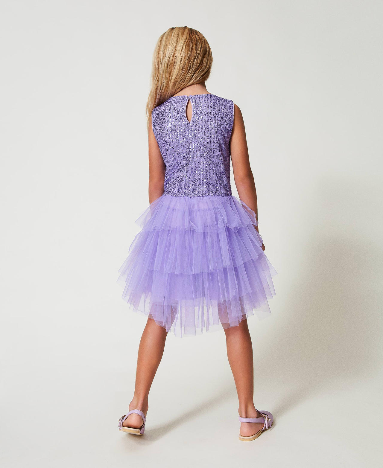 Short sequin and tulle dress Pastel Violet Girl 251GJ2533_11862_03