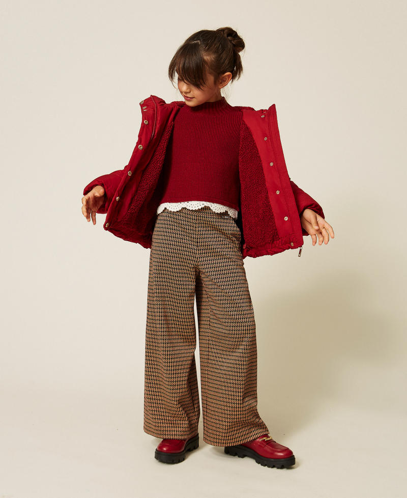 Short puffer jacket with faux fur Red Ruby Girl 262GJ2072_13704_T0