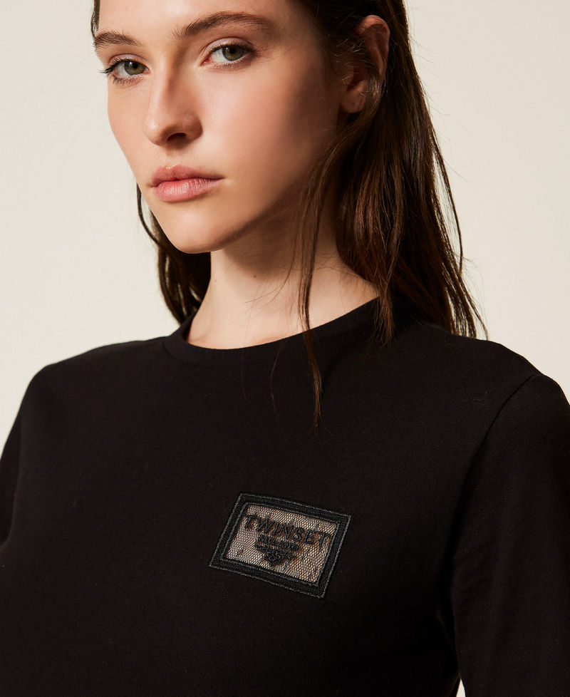 Regular T-shirt with embroidery and logo Black Woman 252TP2051_00006_04