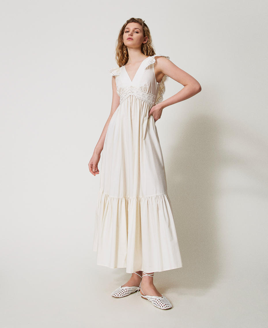 Robe longue en popeline avec crochet Nacre Femme 251LB2KFF_00059_01