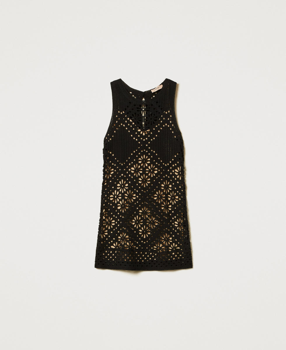 Abito corto in maglia crochet a fiori Nero Donna 251TT3205_00006_S0